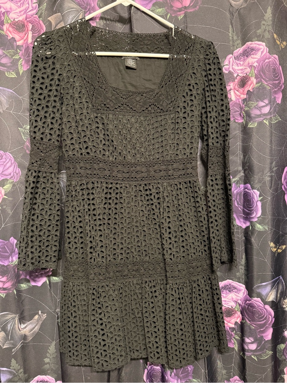 Moda International Black Crochet Lace Long Sleeve Dress